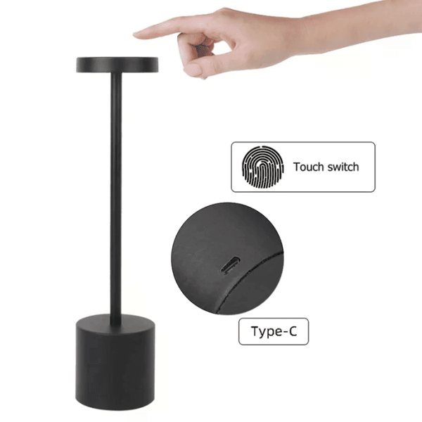 Настольная лампа Type-C аккумуляторная с сенсорным выключателем AND 5771 черная и белая • Беспроводная LED-лампа для дома, учебы и рабочего стола • Сенсорный светильник на аккумуляторе