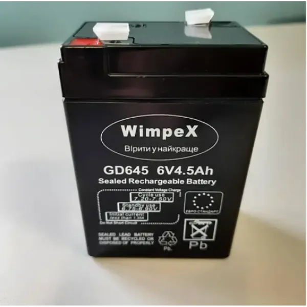 Аккумулятор Wimpex WX-645 6V 4.5Ah 2024 • Свинцово-кислотная герметичная батарея для детских машинок фонарей и UPS