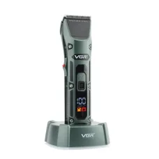 Аккумуляторная машинка для стрижки VGR V-696 с насадками и LCD дисплеем · Беспроводной триммер с зарядной док-станцией · USB зарядка