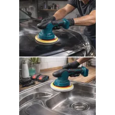 Аккумуляторная ротационно-эксцентриковая полировальная машина DOMOTEC 36V • Беспроводная полировальная машинка для авто с 2 аккумуляторами, 8 скоростями и комплектом насадок 150 мм