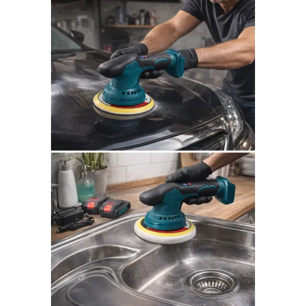 Аккумуляторная ротационно-эксцентриковая полировальная машина DOMOTEC 36V • Беспроводная полировальная машинка для авто с 2 аккумуляторами, 8 скоростями и комплектом насадок 150 мм