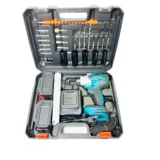 Аккумуляторный гайковерт DOMOTEC 96V с 25 насадками • Ударный гайковерт в кейсе с 2 аккумуляторами, зарядным устройством и набором головок / бит / сверл