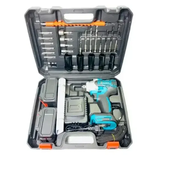 Аккумуляторный гайковерт DOMOTEC 96V с 25 насадками • Ударный гайковерт в кейсе с 2 аккумуляторами, зарядным устройством и набором головок / бит / сверл