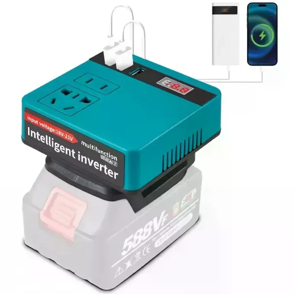 Аккумуляторный инвертор 18–21V на 220V 120W • Преобразователь напряжения DC 18–21V в AC 220V 120W с розеткой и USB без аккумулятора