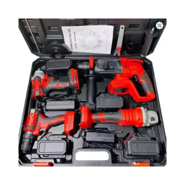 Акумуляторний набір електроінструмента MA754 4 в 1 24V з 2 АКБ 1300 mAh RED • Універсальний комплект MA754 шуруповерт, гайковерт, перфоратор і кутова шліфмашина для дому, гаража та ремонту