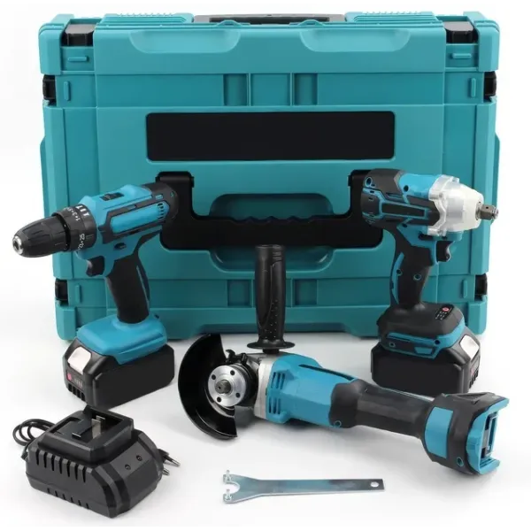 Набор аккумуляторного инструмента 3 в 1 • Шуруповёрт, болгарка и гайковёрт с 2 АКБ 36V и кейсом