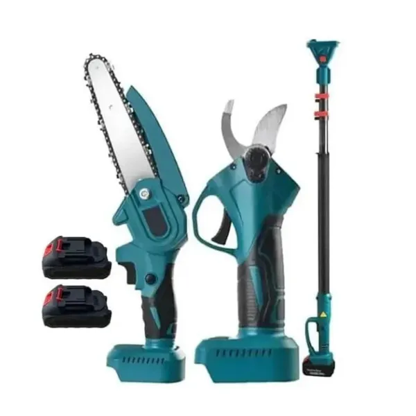 Аккумуляторный садовый комплект 3-в-1 • Садовый аккумуляторный набор – мини-пила секатор телескопическая штанга 2 аккумулятора