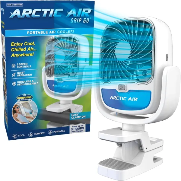 Аккумуляторный вентилятор Arctic Cool Clamp с прищепкой и USB-зарядкой • Портативный вентилятор Arctic Cool Clamp на зажиме для дома, офиса, коляски, авто и отдыха