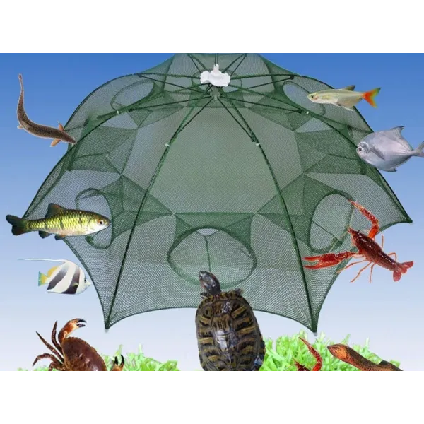 Автоматическая рыболовная сеть – ловушка на 8 отверстий для ловли рыбы, раков, креветок ∙ Складная рыболовная верша “паук”