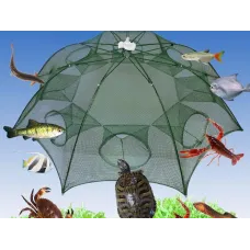 Автоматическая рыболовная сеть – ловушка на 8 отверстий для ловли рыбы, раков, креветок ∙ Складная рыболовная верша “паук”