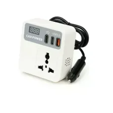 Автомобільний інвертор Car Power 150W 12V–220V • Перетворювач напруги від прикурювача 12V у 220V з 2 USB, Type-C PD та дисплеєм Автомобільний інвертор Car Power 150W 12V–220V • Перетворювач напруги від прикурювача 12V у 220V з 2 USB, Type-C PD та дисплеєм
