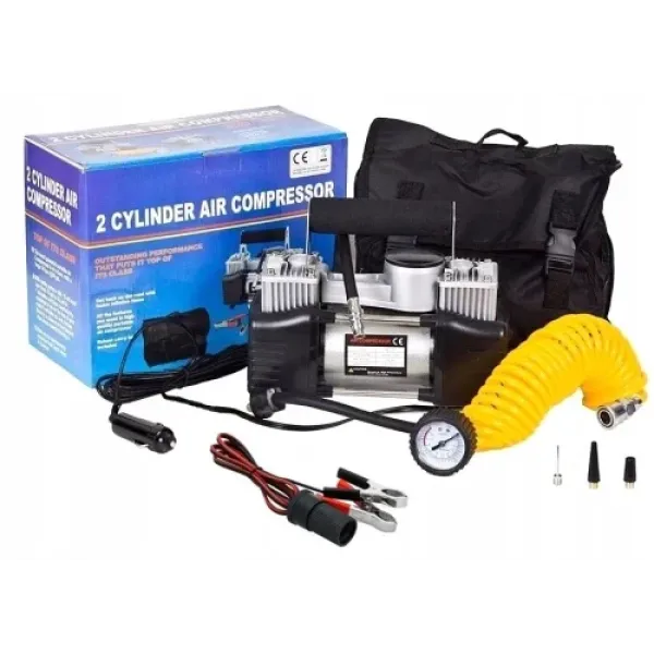 Автомобильный компрессор двухпоршневой Air Compressor 12V 628-4x4 • Электрический насос для шин от прикуривателя 12 В с манометром для автомобиля, внедорожника, кроссовера и дороги