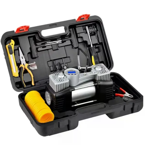 Автомобильный компрессор в кейсе MA608 12V для шин, лодок и матрасов • Автокомпрессор с манометром, насадками и ремкомплектом для дороги