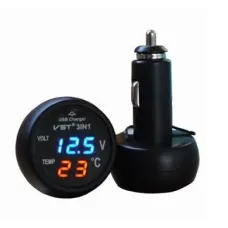 Автомобильный термометр – вольтметр с USB 3 в 1 VST 706-5 в прикуриватель авто 12-24В ∙ Синие / оранжевые цифры