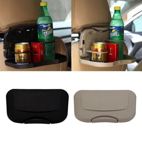 Автомобильный складной столик для еды и напитков с подстаканниками ∙ Держатель – подставка напитков в машину на спинку сидения авто