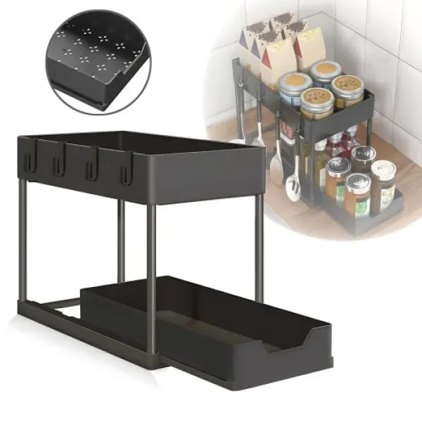 Многофункциональный кухонный органайзер с выдвижным ящиком для хранения • Настольный органайзер для кухни, специй, соусов, приборов и кухонных мелочей