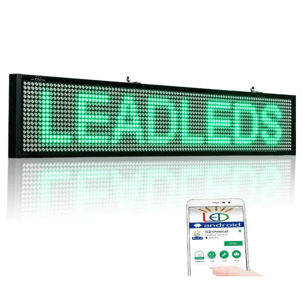 Бегущая строка влагостойкая с WIFI и датчиком температуры 265см*40см Зеленая с удлиненным кабелем под USB флешку