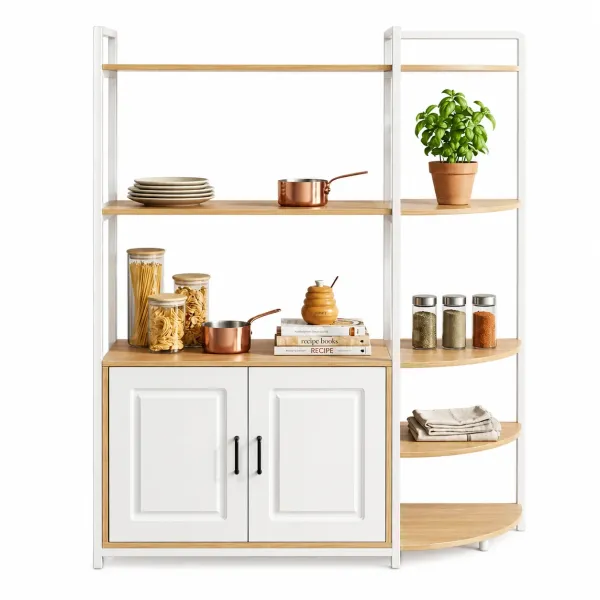 Белый деревянный стеллаж X-614 для кухни 120×40 см • Напольная многоуровневая полка-органайзер для посуды, продуктов, техники и домашнего хранения