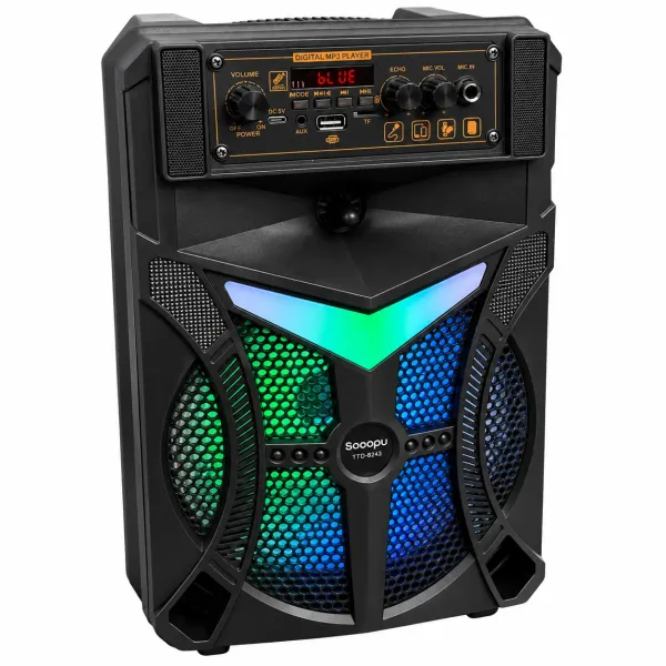 Bluetooth колонка Wireless Speaker TTD-8243 • Портативная аккумуляторная акустическая система Wireless Speaker TTD-8243 с караоке, USB, FM-радио, микрофонным входом и LED-подсветкой