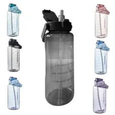 Бутылка для воды 2л с соломинкой и ручкой • Пластиковая бутылка для воды на 2 литра с соломинкой и ручкой