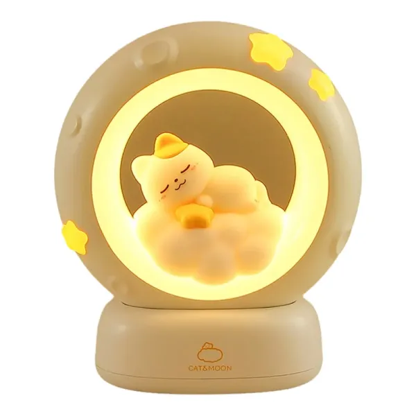 Очаровательный ночник в виде котик с луной для дома ∙ Детский настольный ночник Котик с Луной