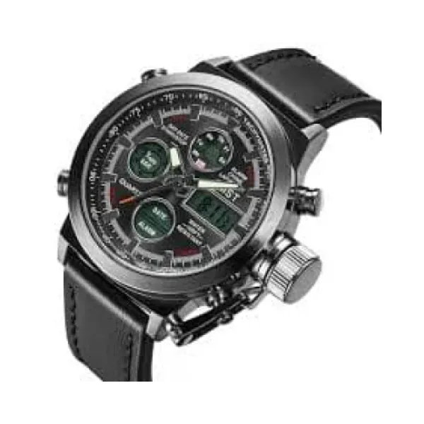 Мужские наручные часы AMST Watch черные • Стильные кварцевые часы на руку в черном цвете для повседневной носки, работы и подарка