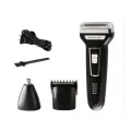 Мужской триммер-бритва 3 в 1 GEMEI GM-573 для бороды, усов, носа и ушей • Аккумуляторная электробритва с насадками для окантовки и ухода