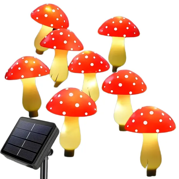 Декоративная гирлянда Мухоморы с солнечной батареей ∙ Садовая гирлянда мухоморы 8 режимов свечения