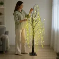 Декоративна LED-верба KAR308 на підставці, висота 1,8 м, 192 світлодіоди • штучне світлове дерево з теплим білим сяйвом, від мережі 220 В, для інтер'єру, вітрин і фотозон