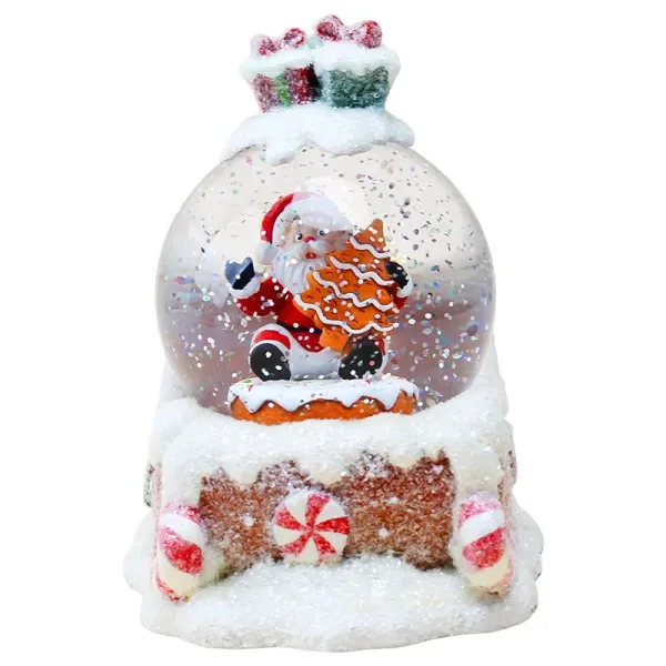 Декоративный водяной шар Санта с музыкой на заводном механизме ∙ Шар музыкальный Санта на санях