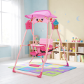 Детская складная качеля для дома с защитой от солнца, световыми и звуковыми эффектами X623 розовая• Напольная качеля для малыша с ремнями безопасности и подставкой для ног • Качеля детская для дома и улицы