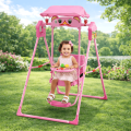 Детская складная качеля для дома с защитой от солнца, световыми и звуковыми эффектами X623 розовая• Напольная качеля для малыша с ремнями безопасности и подставкой для ног • Качеля детская для дома и улицы