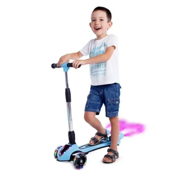 Детский трехколесный самокат с дымом, LED подсветкой колес и Bluetooth музыкой, Красный / голубой / розовый