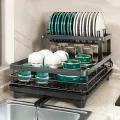 Двухуровневая сушилка для посуды BauTech черная 42,5х29,5х17 см • Настольная кухонная сушилка BauTech с держателем для тарелок и поддоном