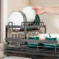Двухуровневая сушилка для посуды BauTech черная 42,5х29,5х17 см • Настольная кухонная сушилка BauTech с держателем для тарелок и поддоном