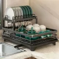 Двухуровневая сушилка для посуды BauTech черная 42,5х29,5х17 см • Настольная кухонная сушилка BauTech с держателем для тарелок и поддоном