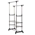 Двойная стойка – вешалка телескопическая на колесиках с полками для одежды и обуви Triple Stand Hanger