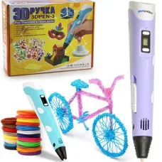 Детская 3D Ручка для рисования и создания объемных моделей 3DPen-3 с дисплеем + трафареты + 10 м пластика + подставка в наборе