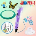 Детская 3D Ручка для рисования и создания объемных моделей 3DPen-3 с дисплеем + трафареты + 10 м пластика + подставка в наборе
