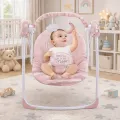 Детская электронная качеля для новорожденных X-645 розовая • Укачивающий центр для малыша с автоматическим качанием, мелодиями и мягким сиденьем