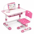 Детская парта со стулом регулируемая с лампой и подставкой для книг X-391 70×46 см розовая • Комплект растущая парта и стул для учебы, рисования и занятий дома • Детский стол со стулом для девочки