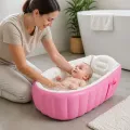 Детская ванночка Intime JS033 надувная, розовая, 98×65×28 см • Портативная ванна для новорожденных и малышей с мягкими бортиками, подушкой-подголовником, карманом и ножным насосом