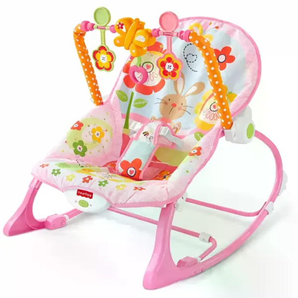 Детское кресло-качалка 68112-1 разноцветное • Шезлонг-качалка для новорожденных с вибрацией, мелодиями, игрушками и регулируемой спинкой