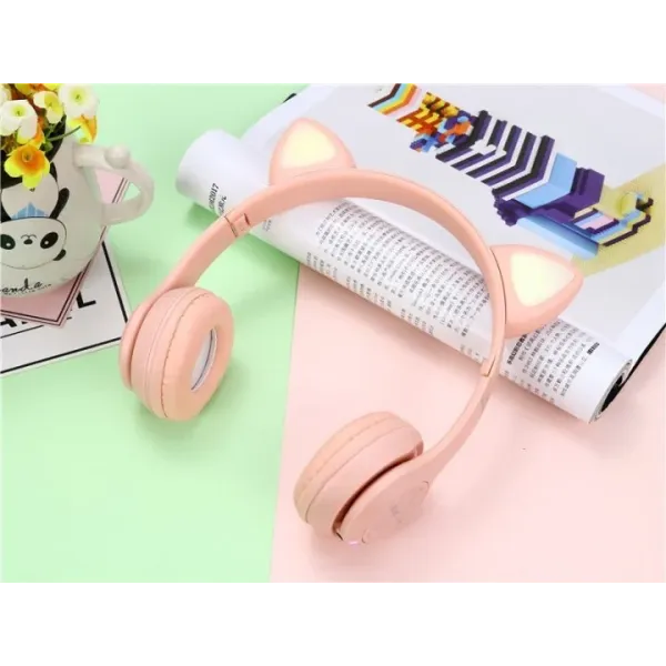 Детские беспроводные Bluetooth наушники Cat Y47 с кошачьими светящимися LED ушками и микрофоном