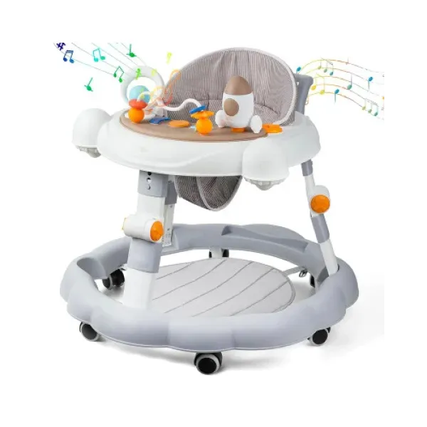 Детские ходунки 2в1 KAR74 с 8 уровнями регулировки высоты • Складной игровой центр с музыкальной панелью и эргономичным сиденьем для малышей