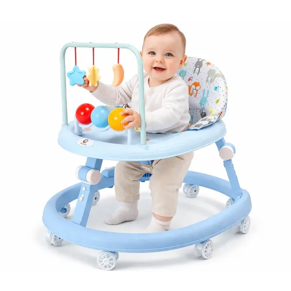 Детские ходунки голубые музыкальные X-624 • Ходунки для малышей с регулировкой высоты, игровыми игрушками и колесами