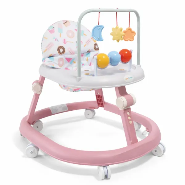 Детские ходунки розовые музыкальные X-624 • Ходунки для малышей с регулировкой высоты, игровыми игрушками и колесами