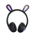 Детские наушники с ушками кролика Picun B12 ∙ Беспроводные стерео наушники «Зайчик» с микрофоном и LED подсветкой ∙ Черные / Розовые