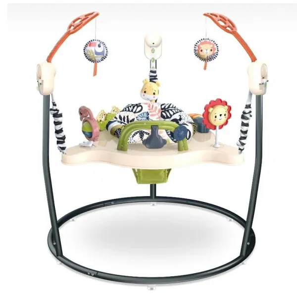 Детский джампер-игровой центр 88616-2 бежевый X-649 • Музыкальный прыгунок для малышей со световыми и звуковыми эффектами, мягким сиденьем и игровой панелью