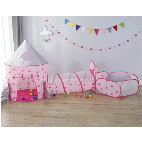 Детская игровая палатка 3 в 1 с туннелем и сухим бассейном ∙ Игровой замок – шатер домик для ребенка